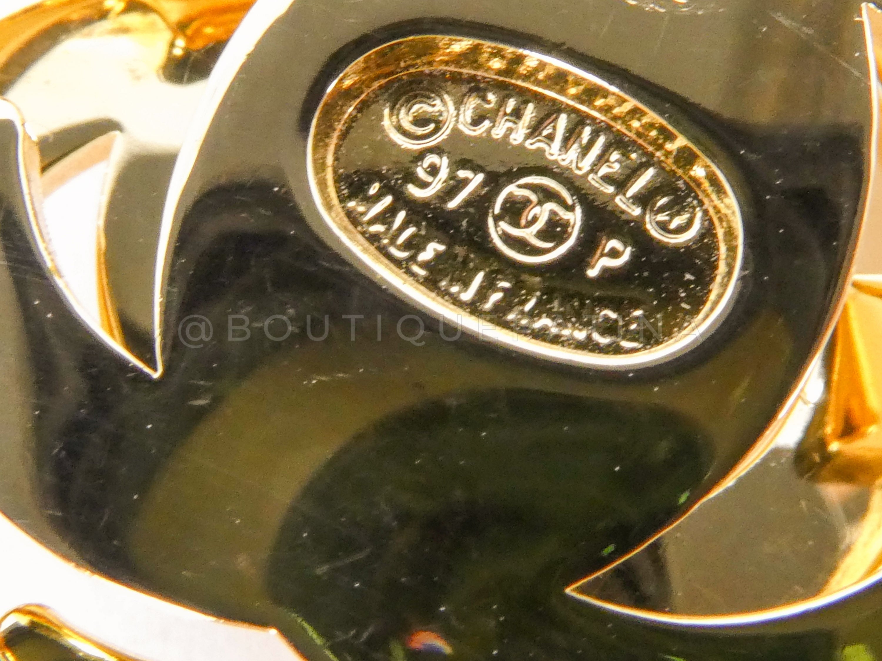 Chanel 97P Vintage Encircled Turnlock Drop Earrings 24k GHW