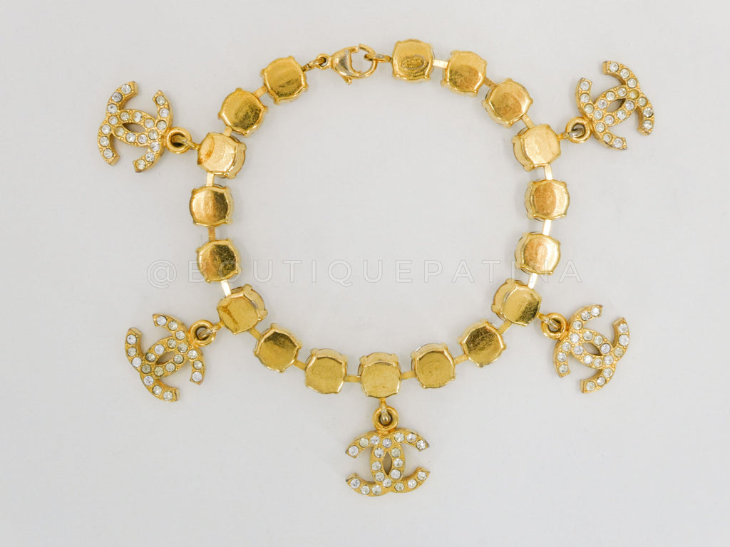 Chanel Vintage 96P "Barbie" Crystal 5-CC charm Rhinestone Bracelet
