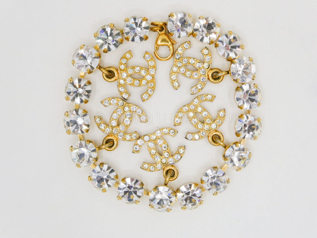 Chanel Vintage 96P "Barbie" Crystal 5-CC charm Rhinestone Bracelet