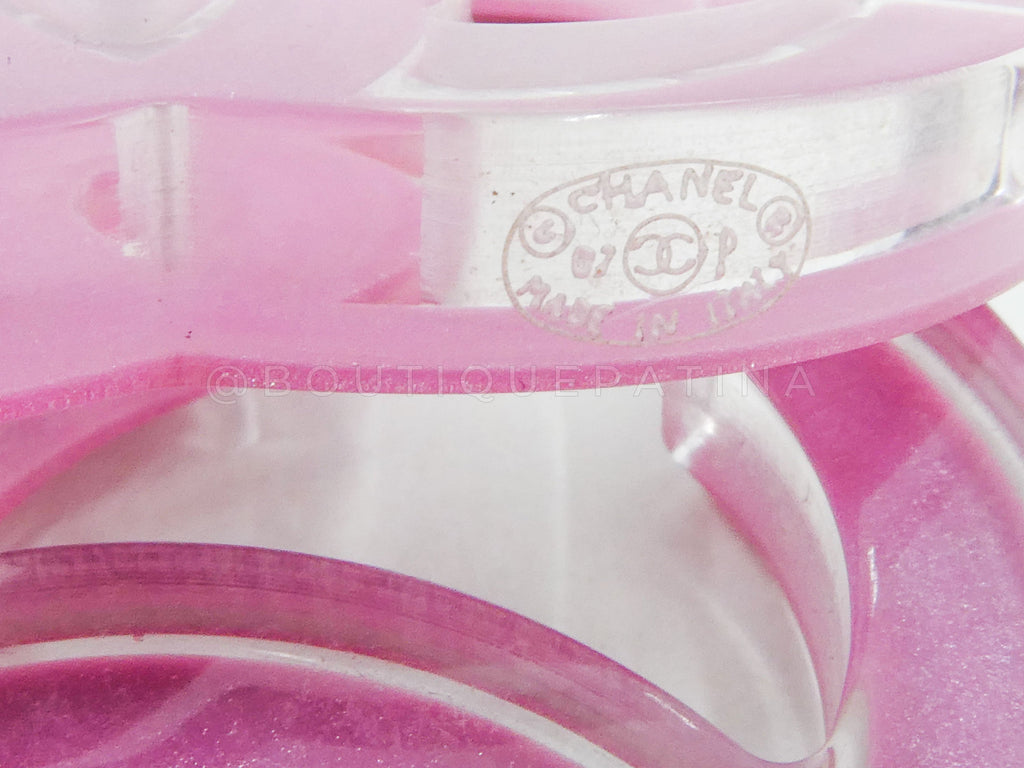 Chanel 07P Vintage Clear and Pink CC Logo Resin Drop Earrings