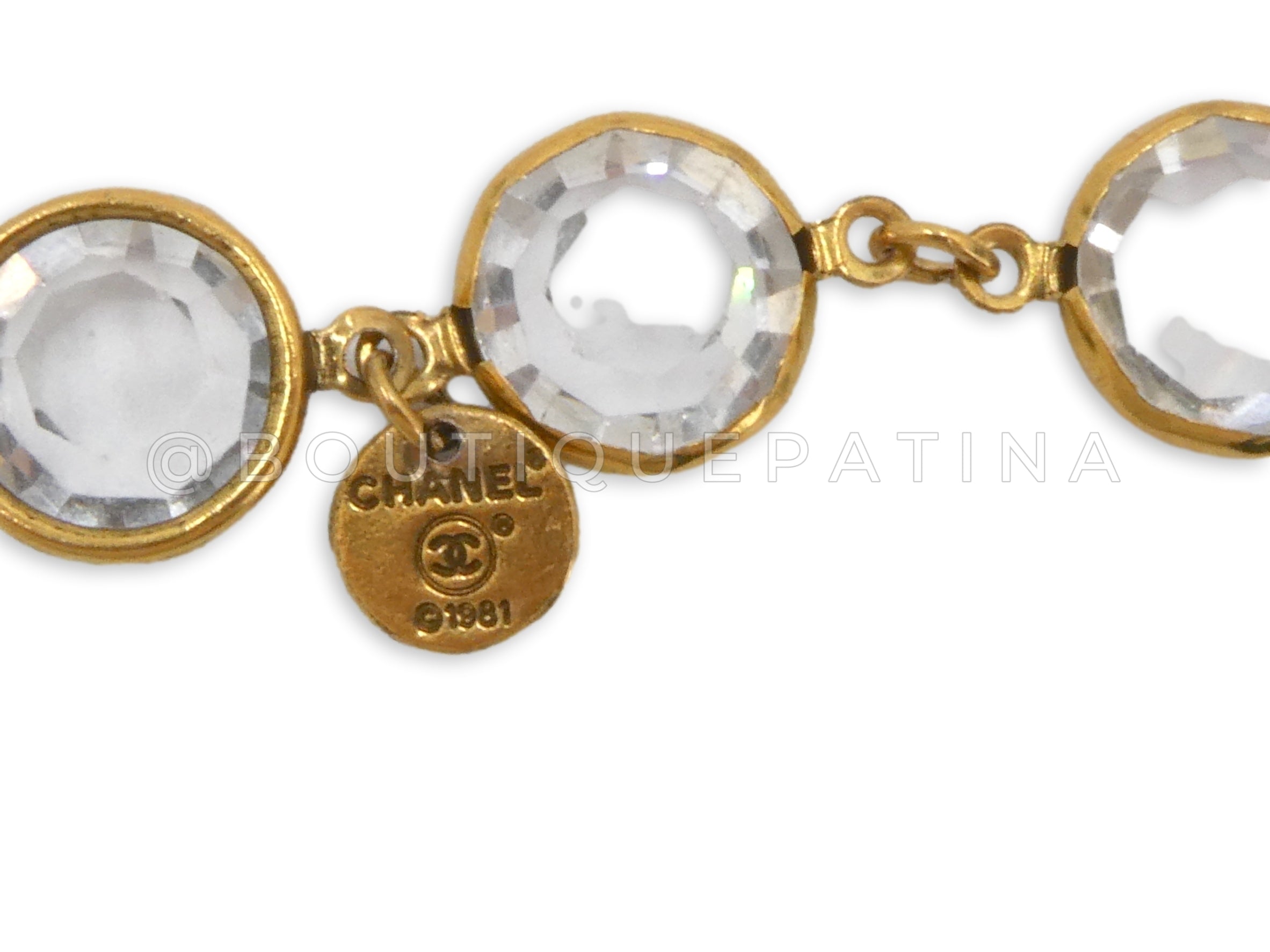 Chanel 1981 Vintage Clear White Crystal Chicklet Necklace