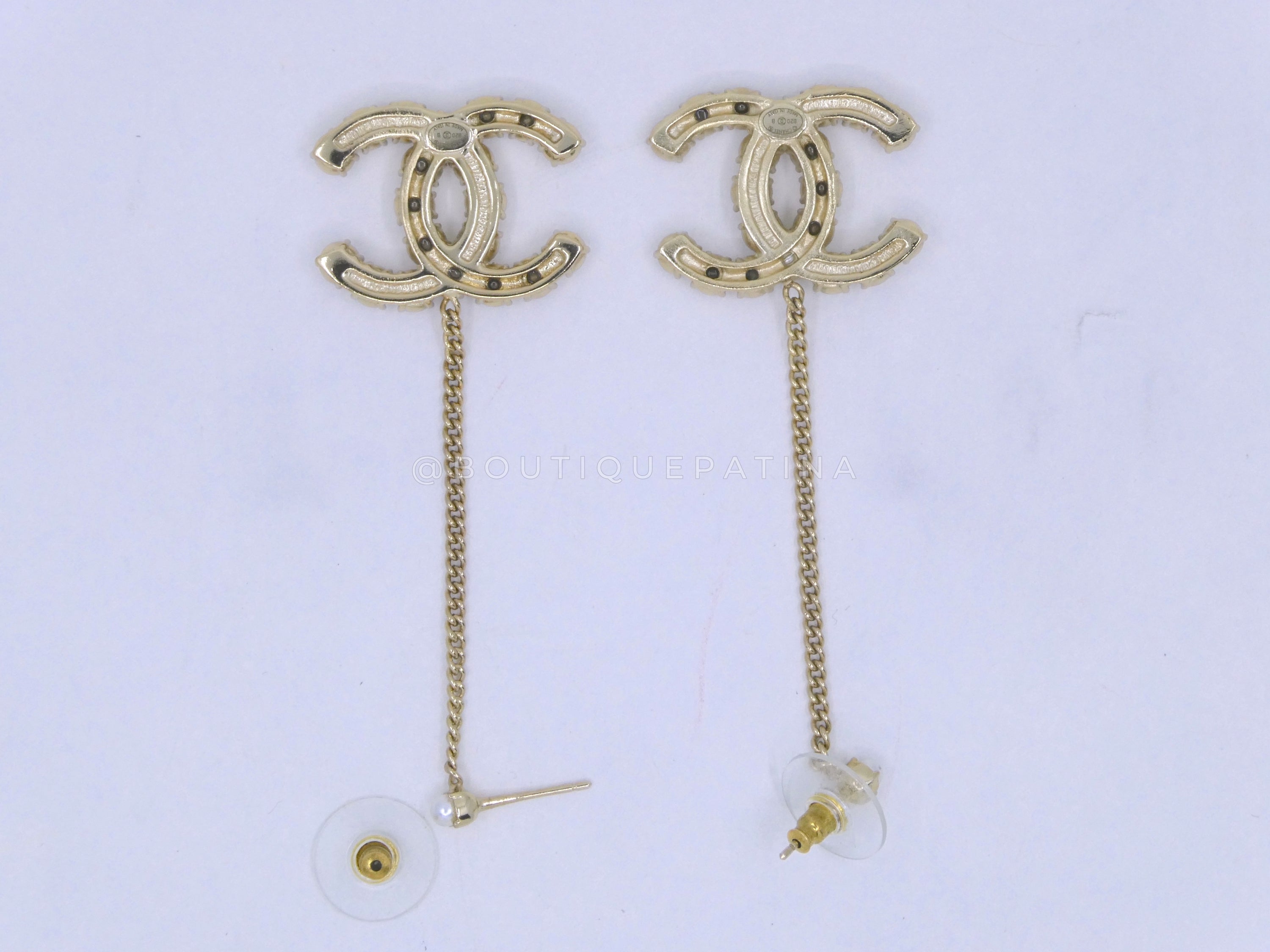 Chanel 20B CC Crystal and Pearl Drop Earrings JF4