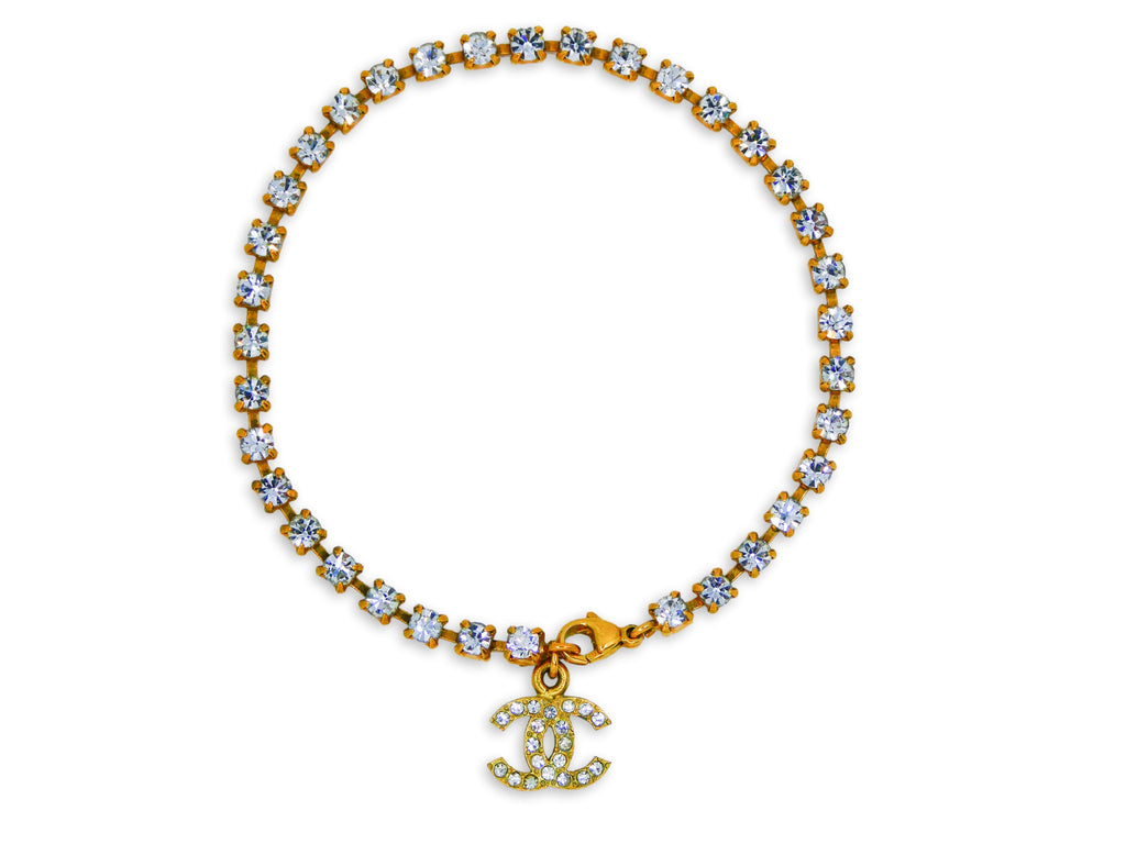 Chanel 95P Vintage "Barbie" Crystal Anklet Bracelet 24k GHW