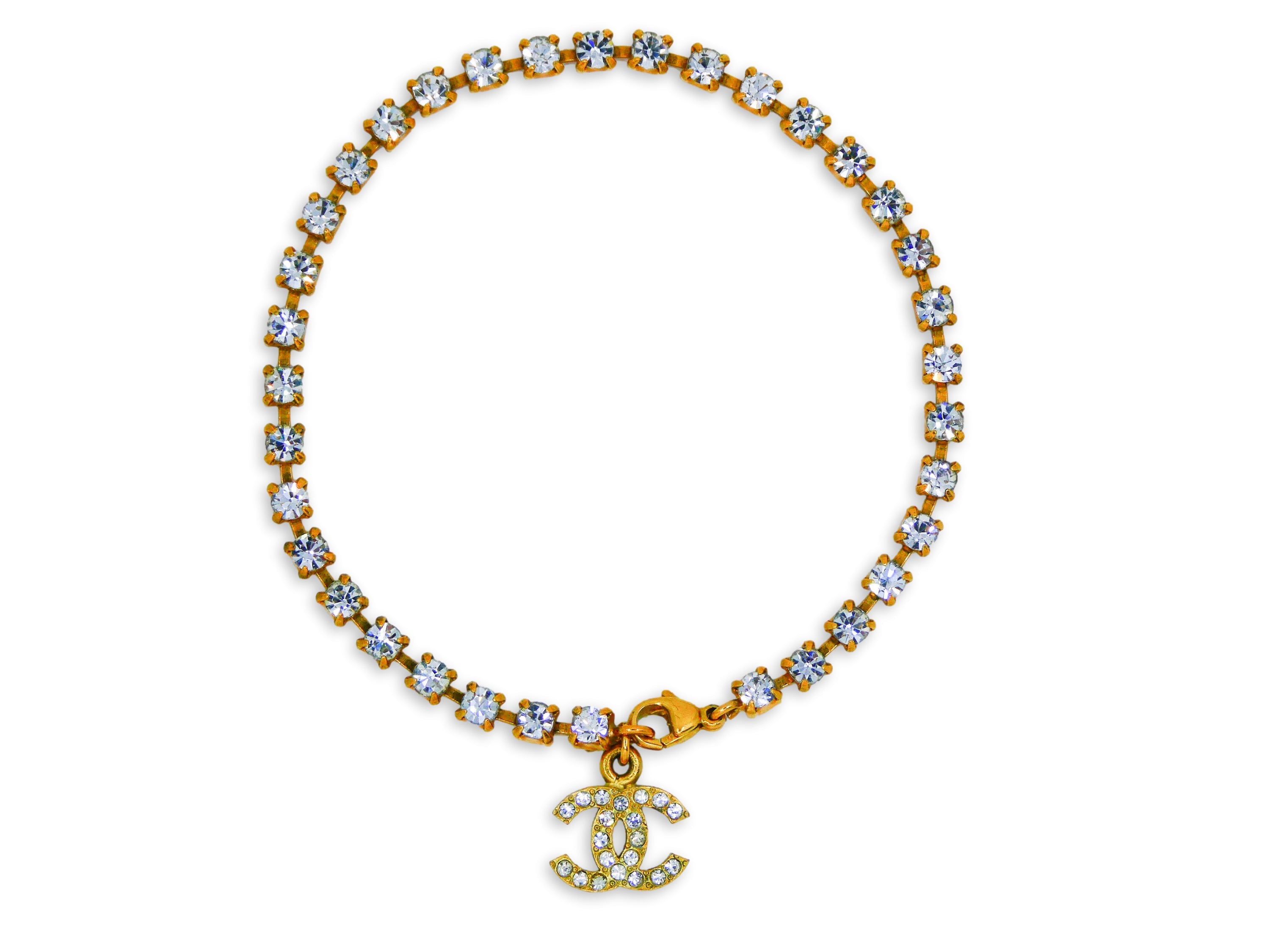 Chanel 95P Vintage "Barbie" Crystal Anklet Bracelet 24k GHW