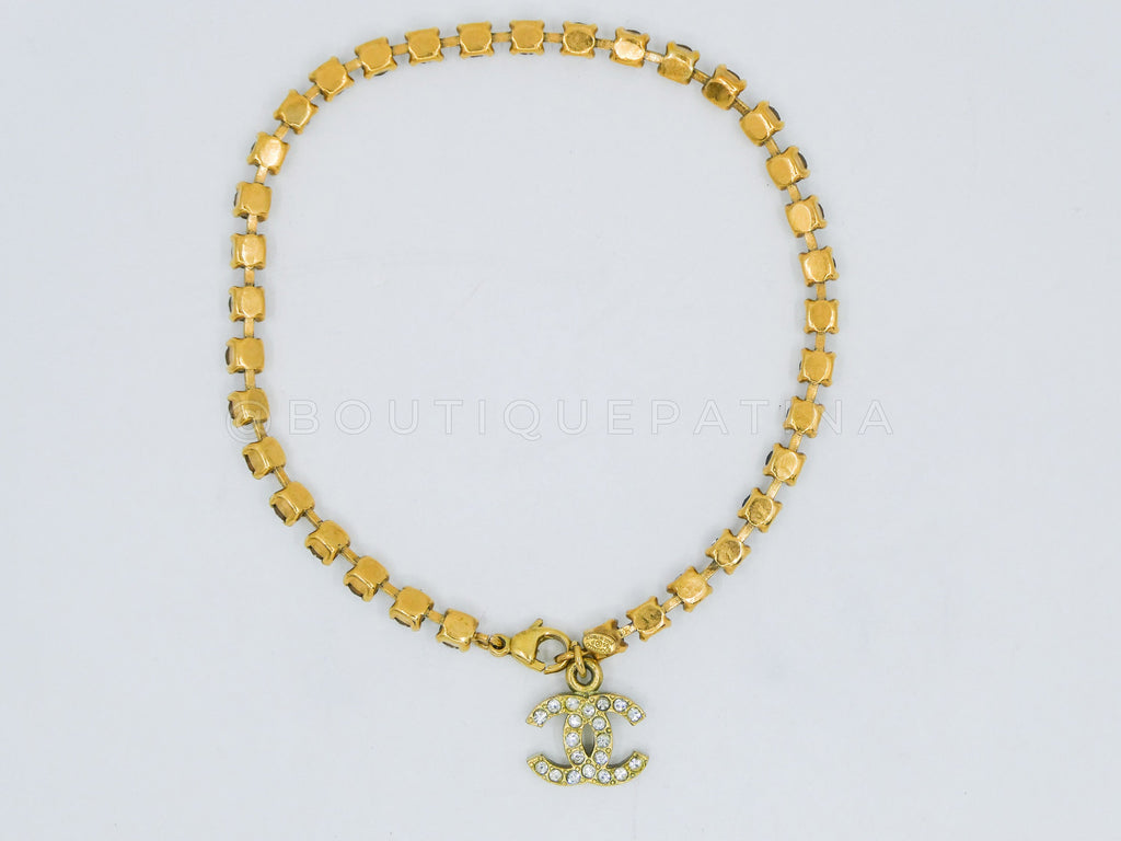 Chanel 95P Vintage "Barbie" Crystal Anklet Bracelet 24k GHW
