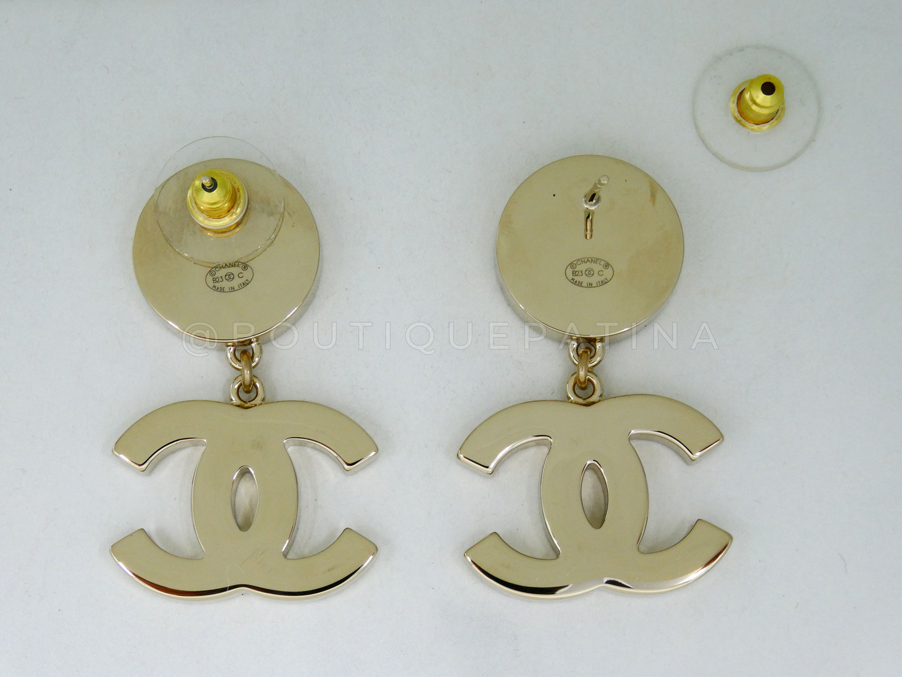 Chanel Enamel Earrings Pink CC Logo Drop 23C