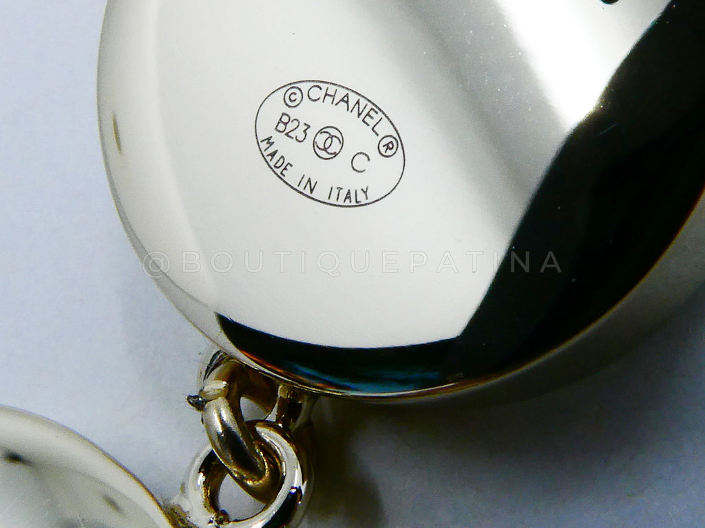 NIB Chanel 23C CC Logo Enamel Drop Earrings Black White