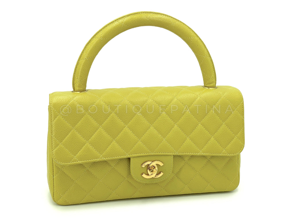 Chanel 1997 Vintage Chartreuse Green Caviar Kelly Medium Flap Parent Bag 24k GHW