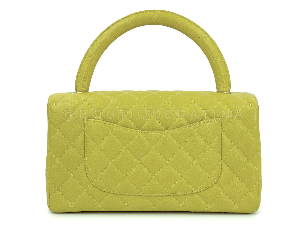 Chanel 1997 Vintage Chartreuse Green Caviar Kelly Medium Flap Parent Bag 24k GHW
