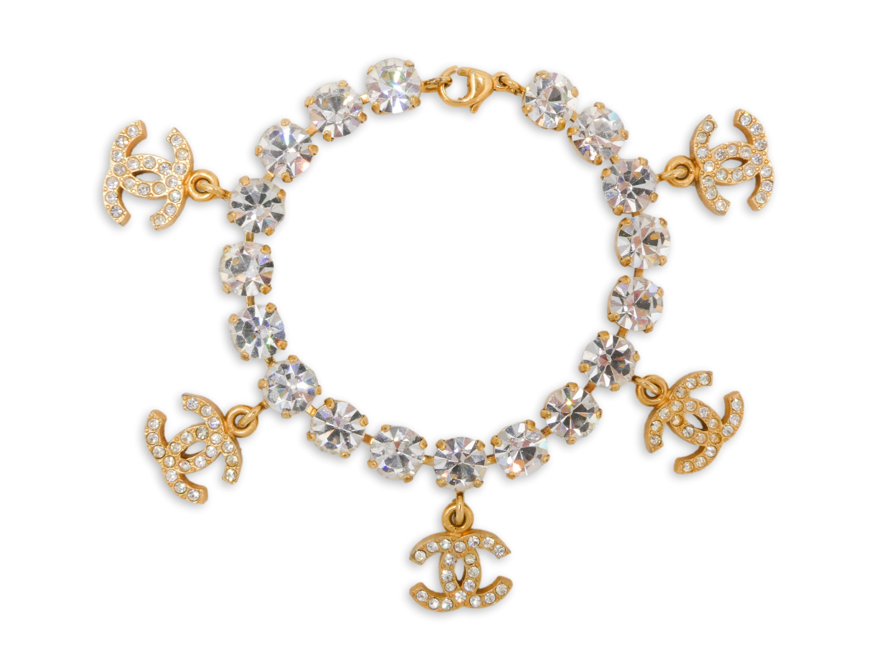 Chanel Vintage 96P "1995 Barbie" Crystal 5 CC Charm Bracelet FC2