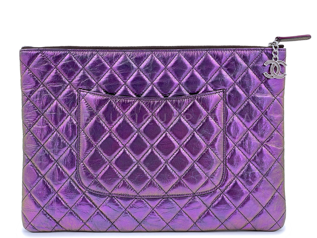 19S Chanel Purple Violet O Case Clutch Bag SHW