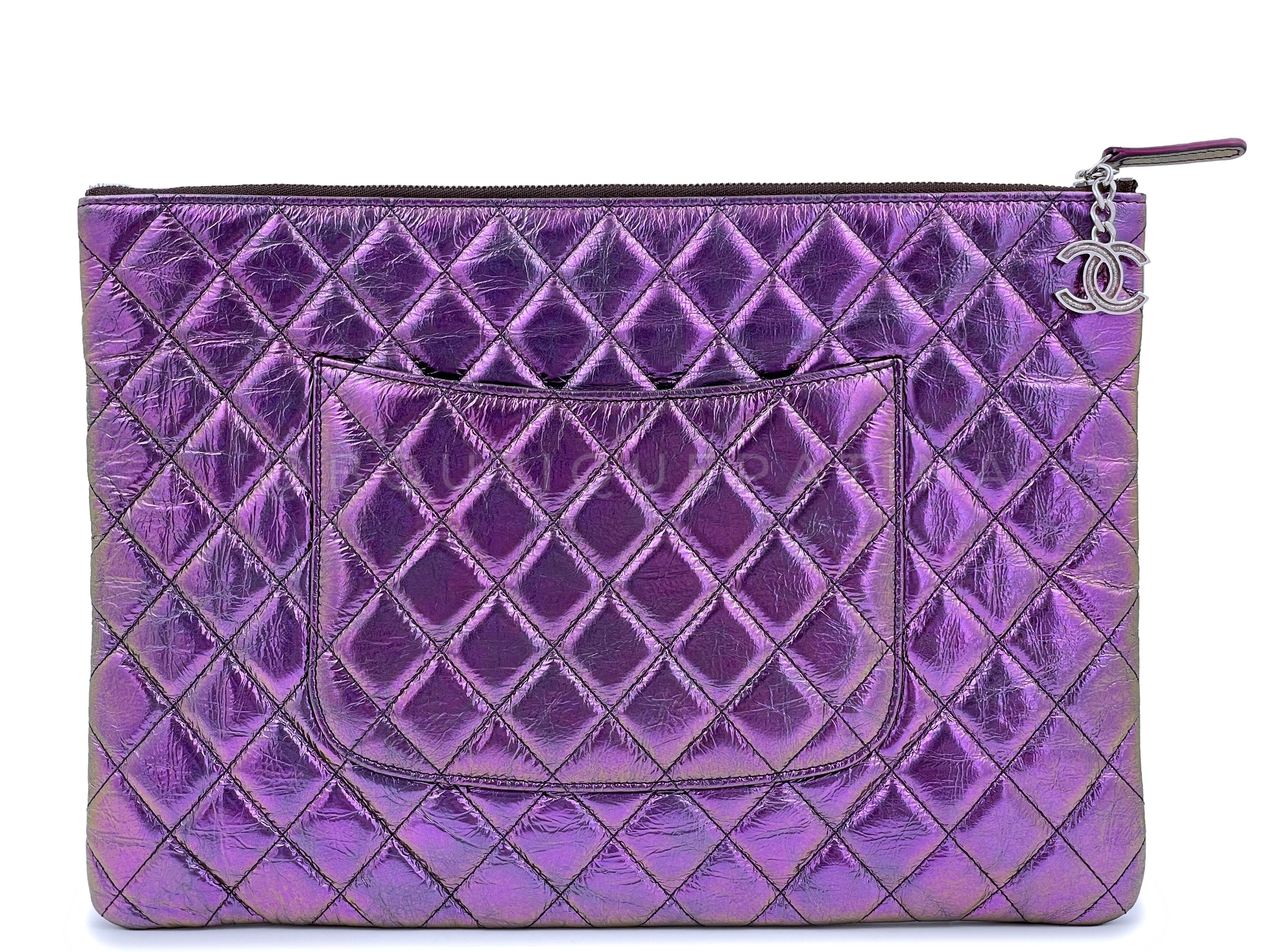 19S Chanel Purple Violet O Case Clutch Bag SHW