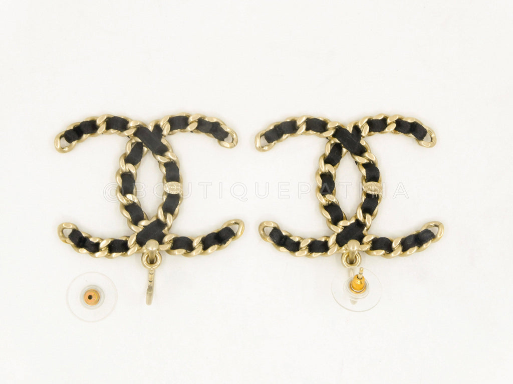 Chanel 11A Large Woven CC Logo Drop Earrings