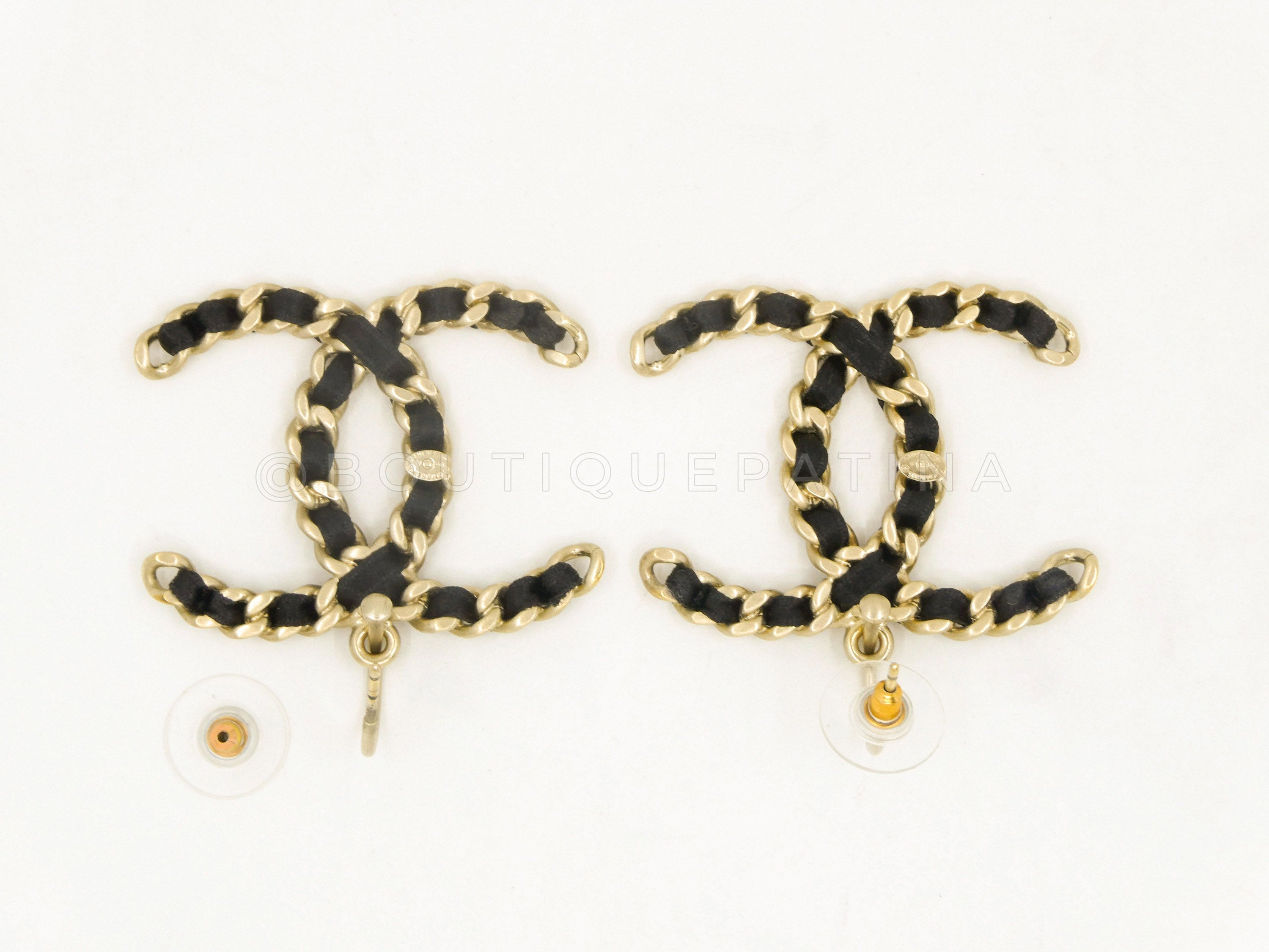 Chanel 11A Large Woven CC Logo Drop Earrings