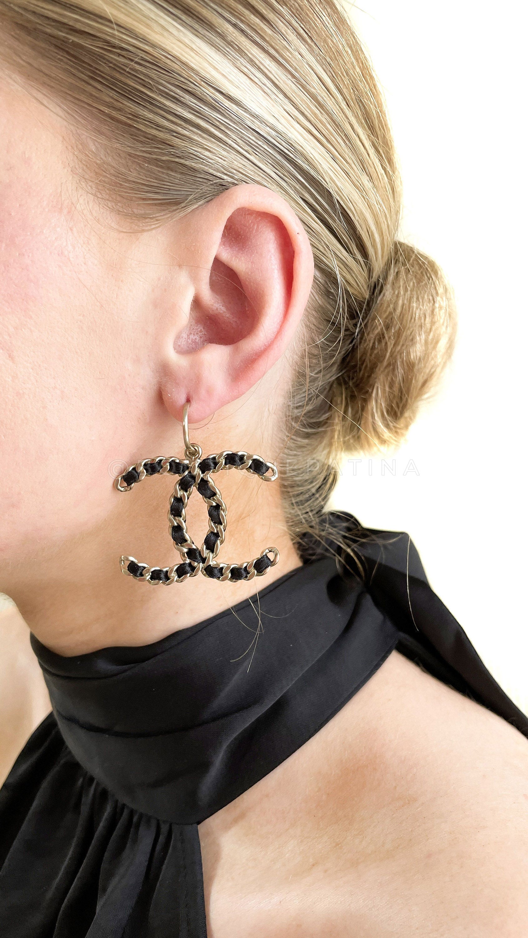 Chanel 11A Large Woven CC Logo Drop Earrings