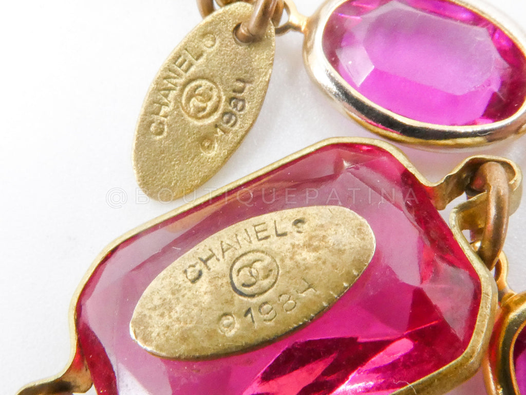 Chanel 1984 Vintage Pink Violet and White Chicklet Sautoir Crystal Necklace