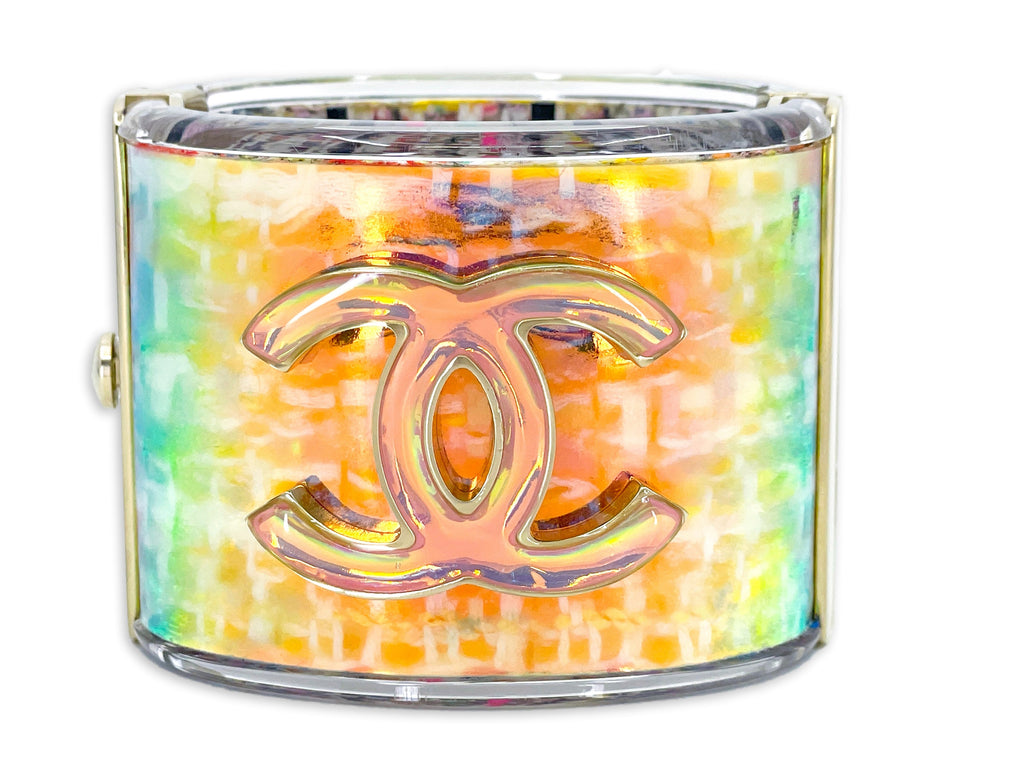 Chanel 2014 Supermarket Iridescent Holographic Resin CC Cuff Bracelet