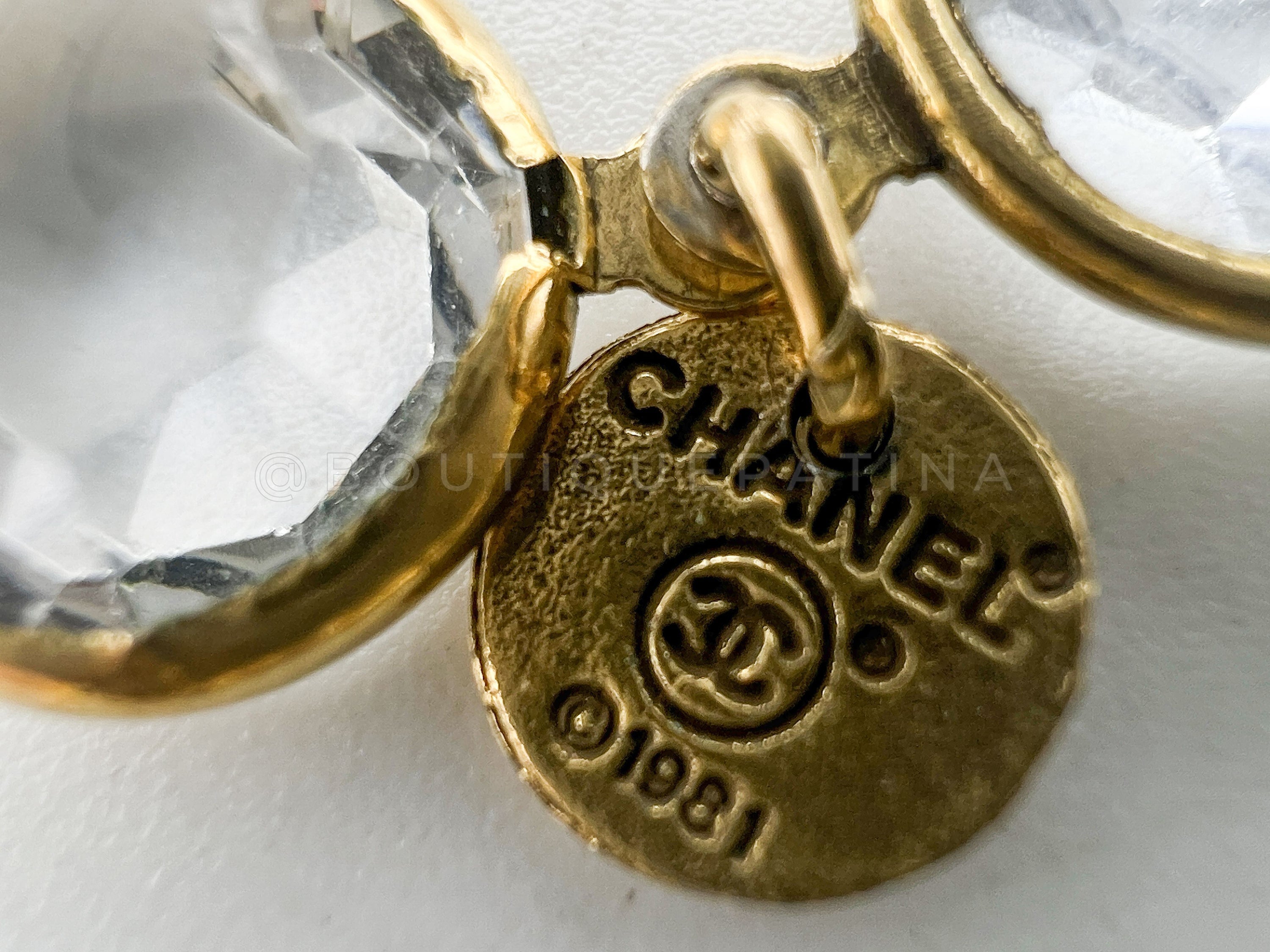 Chanel 1981 Vintage Clear White Crystal and Pearl Chicklet Sautoir Station Strand Necklace