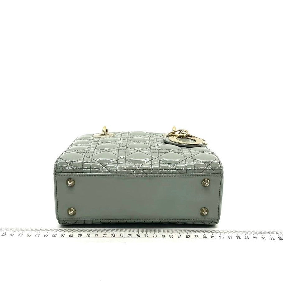 Lady Dior Small Grey Patent Leather with Strap