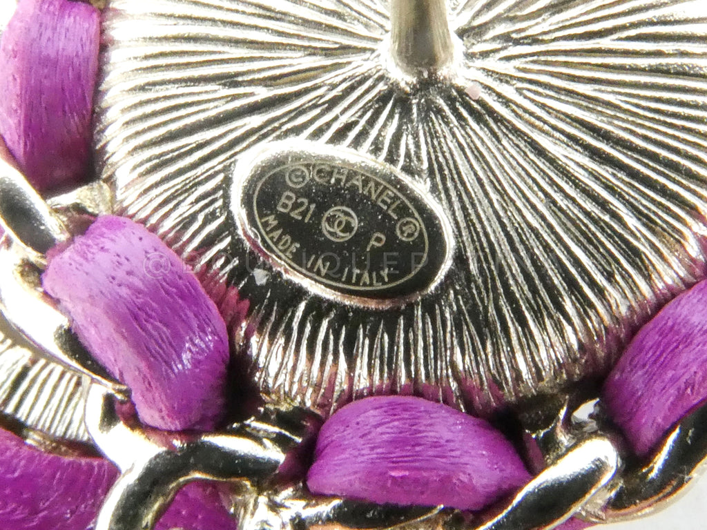 Chanel 21P Magenta Pink, Gold and Pearl CC Drop Earrings