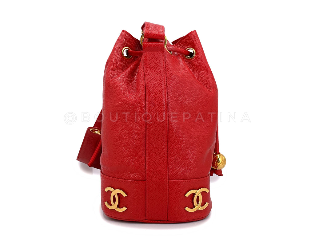 Chanel 1994 Vintage Red Caviar Bucket Bag Drawstring 24k GHW