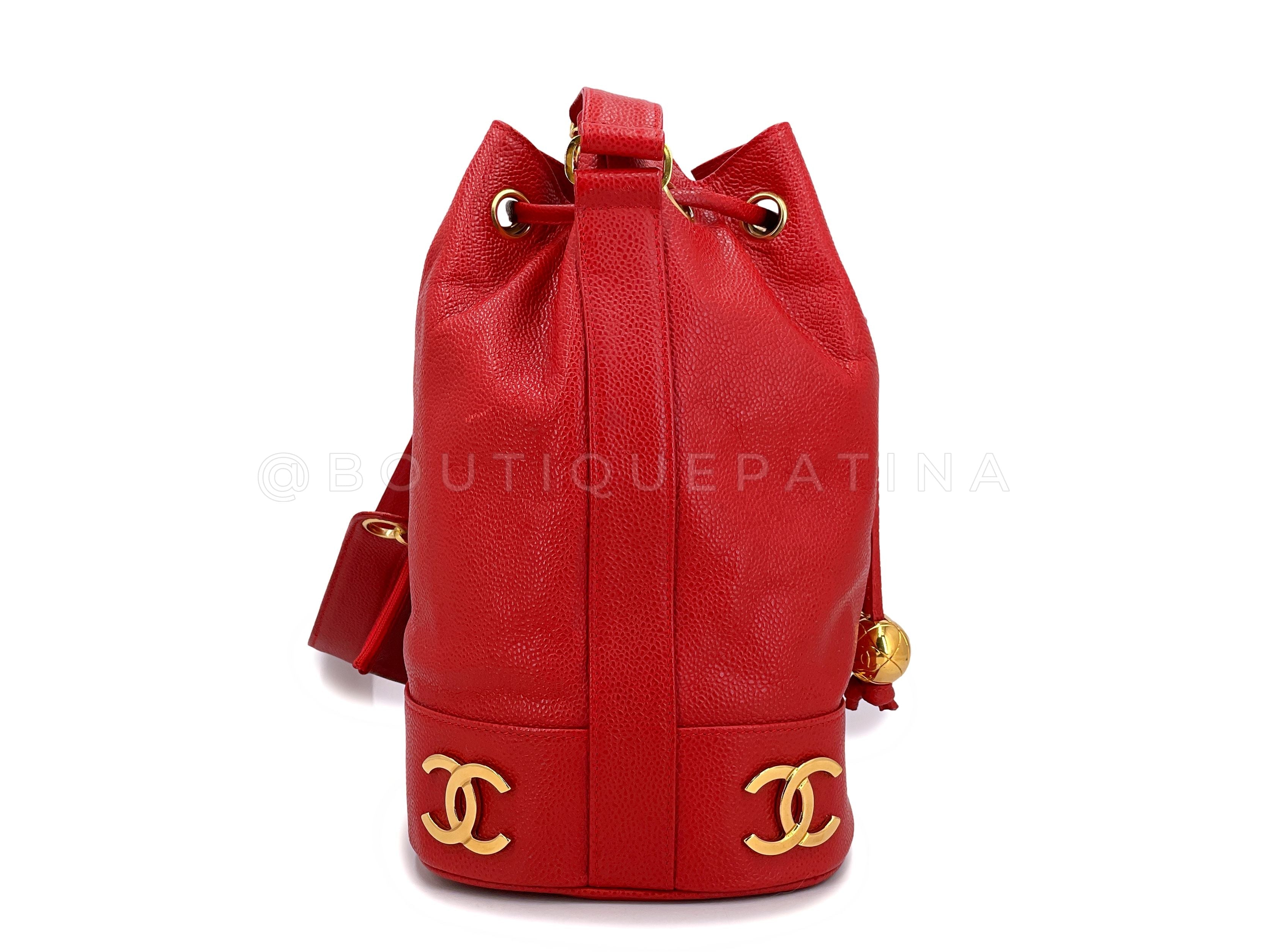 Chanel 1994 Vintage Red Caviar Bucket Bag Drawstring 24k GHW