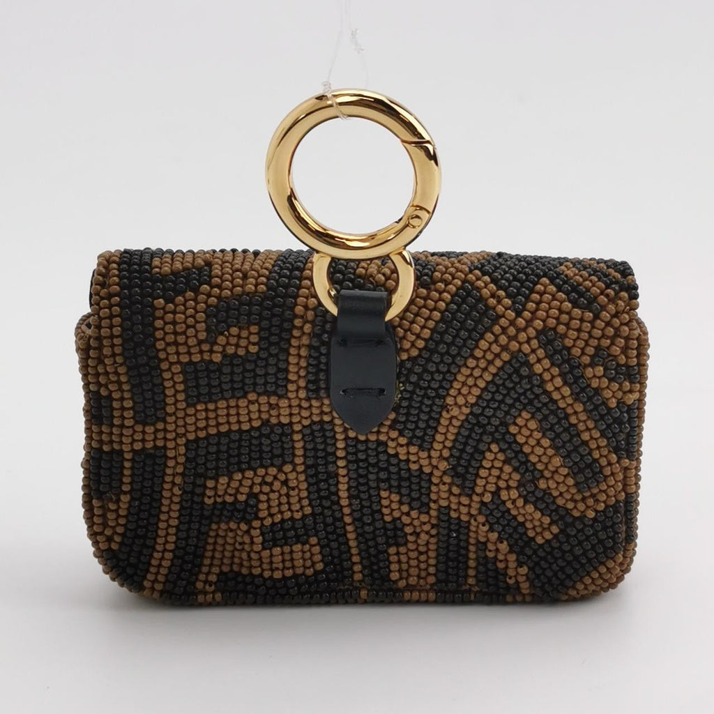 Fendi Nano Baguette Charm Beaded Brown Zucca Psychedelic Print Chain Strap