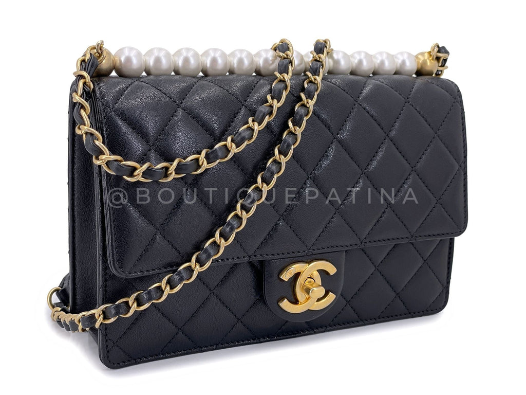 19S Chanel Chic Pearls Quilted Flap Bag Black GHW DJ9