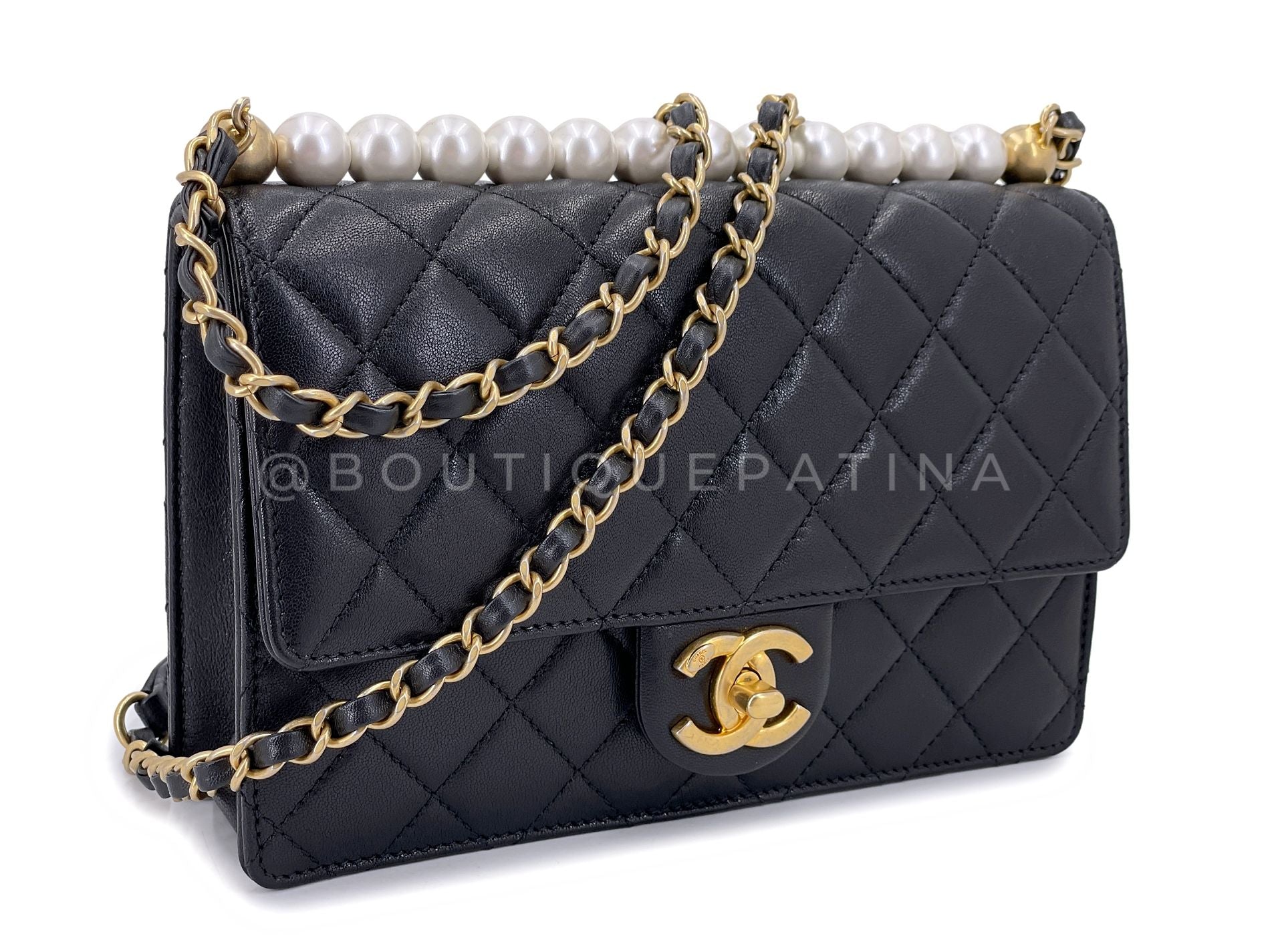 19S Chanel Chic Pearls Quilted Flap Bag Black GHW DJ9