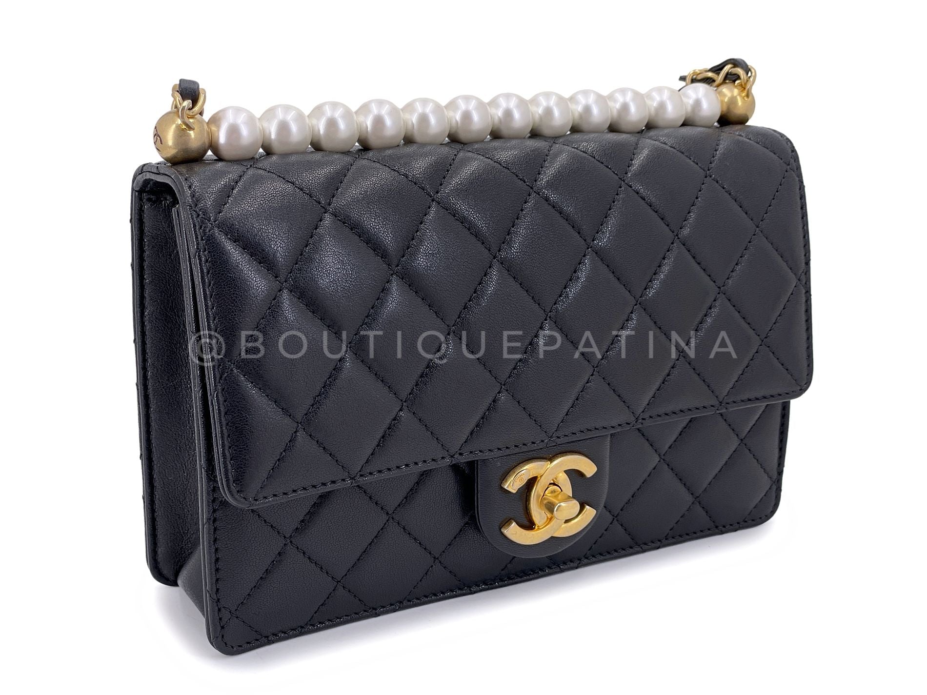19S Chanel Chic Pearls Quilted Flap Bag Black GHW DJ9
