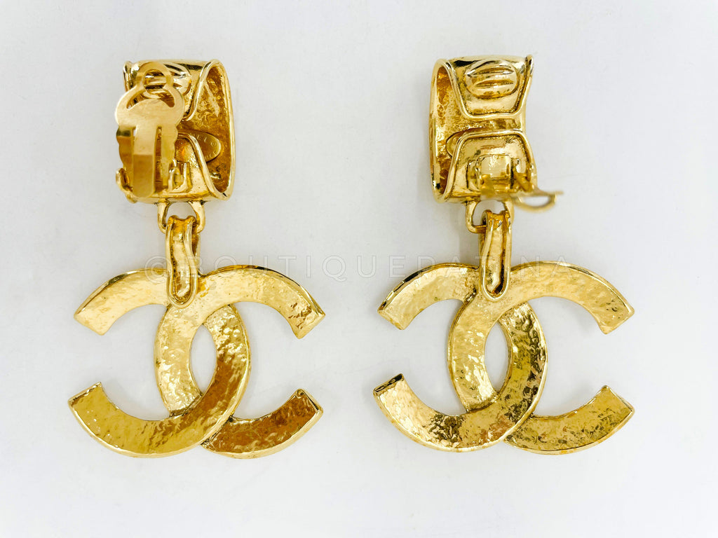 Chanel Vintage Large CC Logo Drop Earrings 94P Statement 24k GHW NVL
