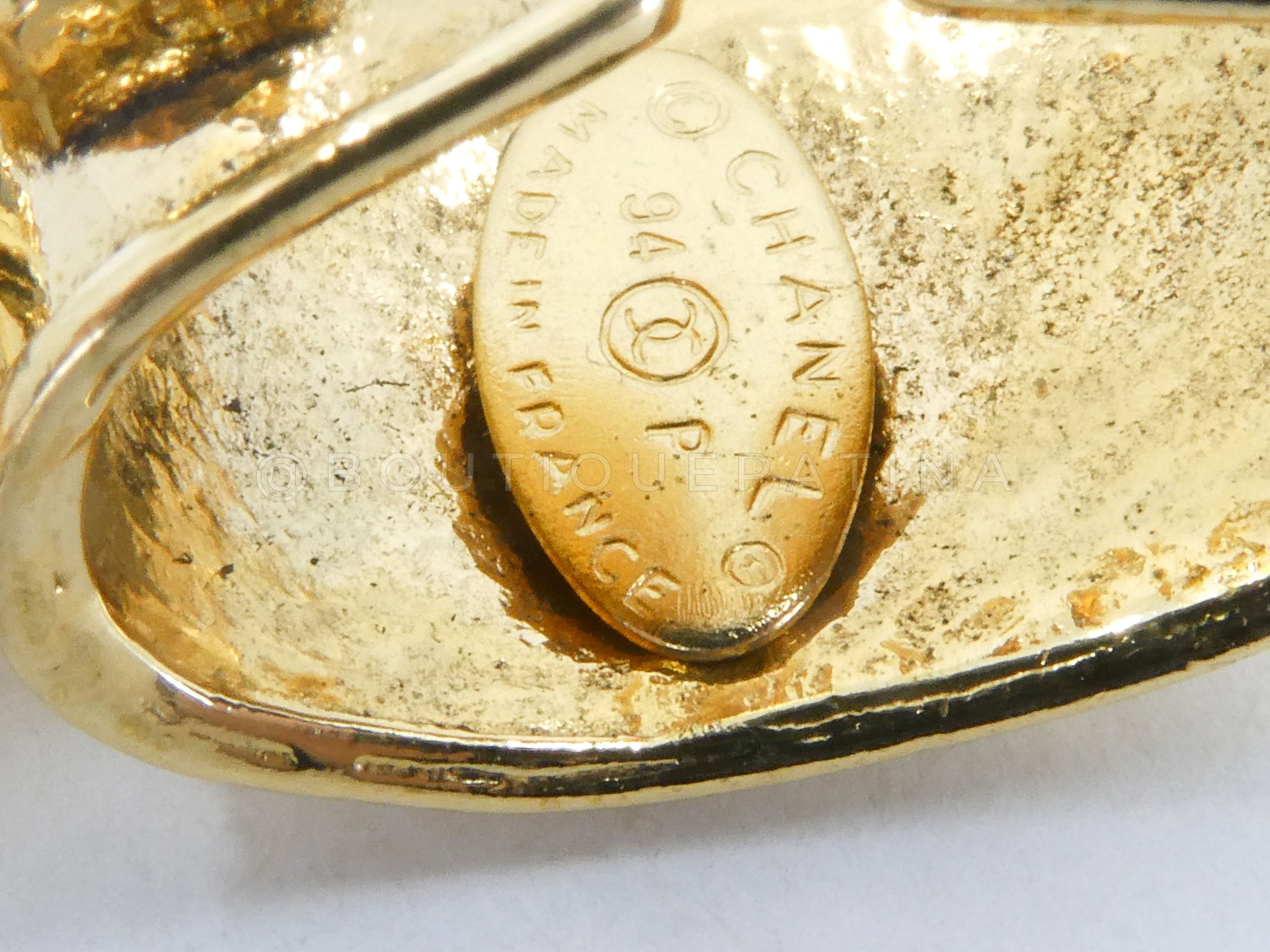 Chanel Vintage Large CC Logo Drop Earrings 94P Statement 24k GHW NVL