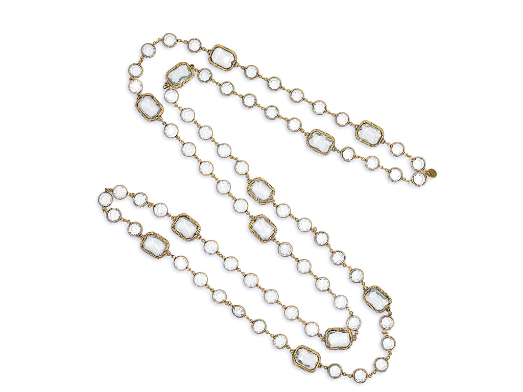 Chanel Vintage Chicklet Necklace 1981 Clear White Crystal Sautoir Station Strand