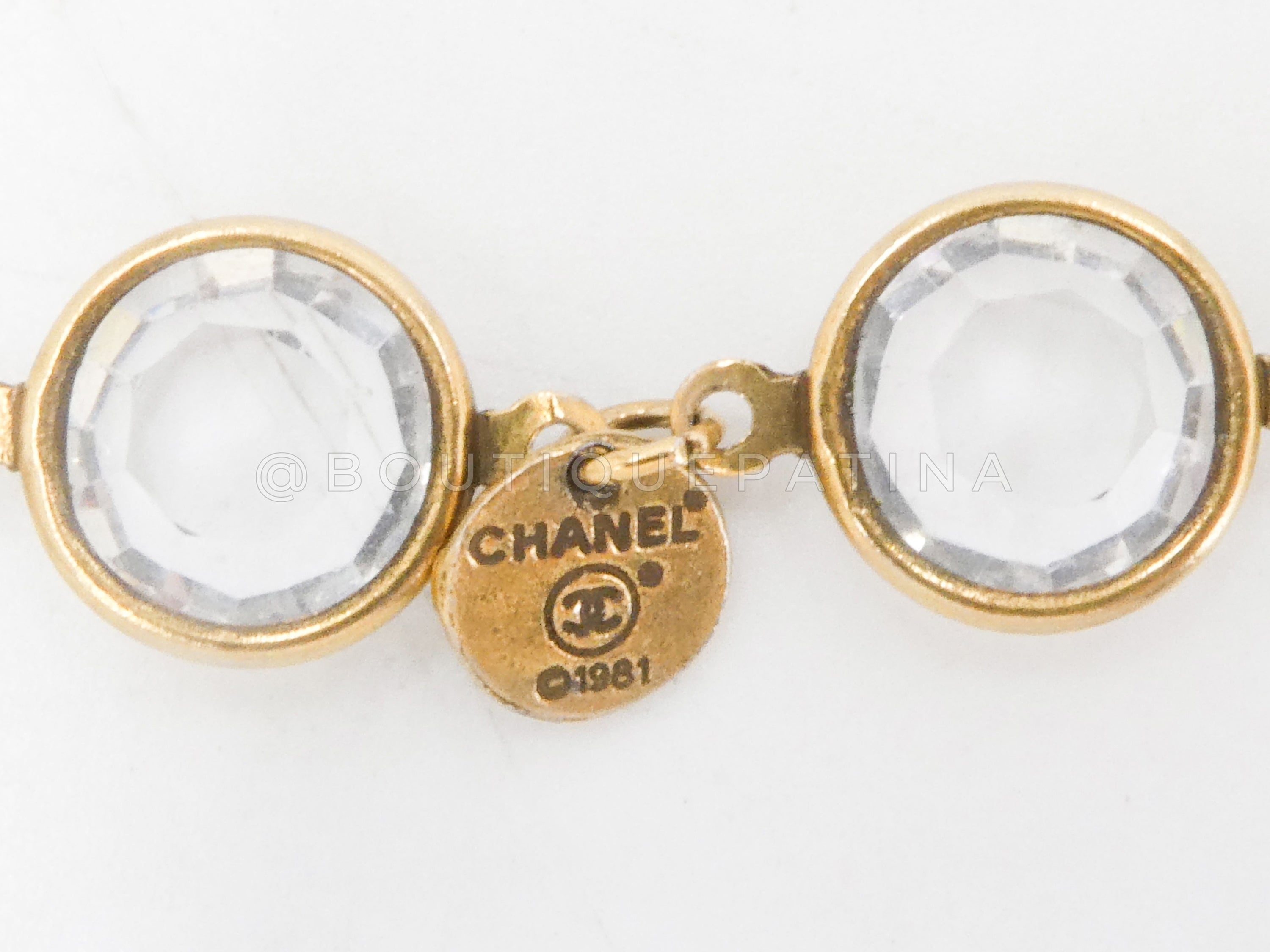 Chanel Vintage Chicklet Necklace 1981 Clear White Crystal Sautoir Station Strand