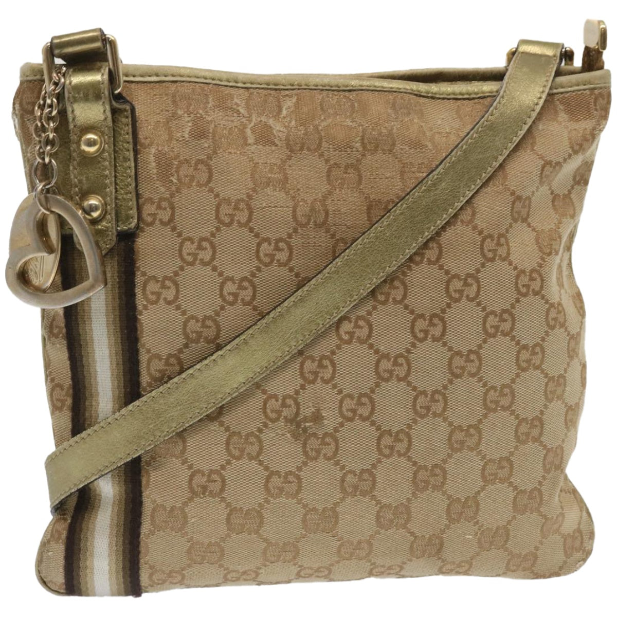 GUCCI GG Canvas Sherry Line Shoulder Bag Black Beige Brown 144388 67062