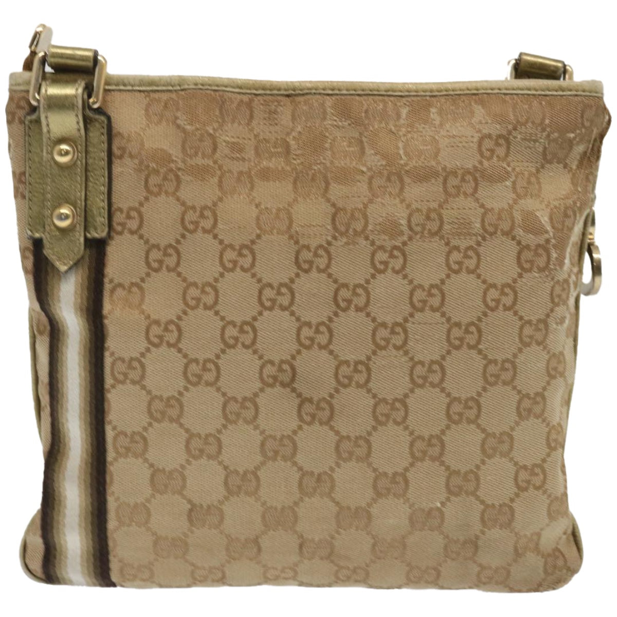 GUCCI GG Canvas Sherry Line Shoulder Bag Black Beige Brown 144388 67062