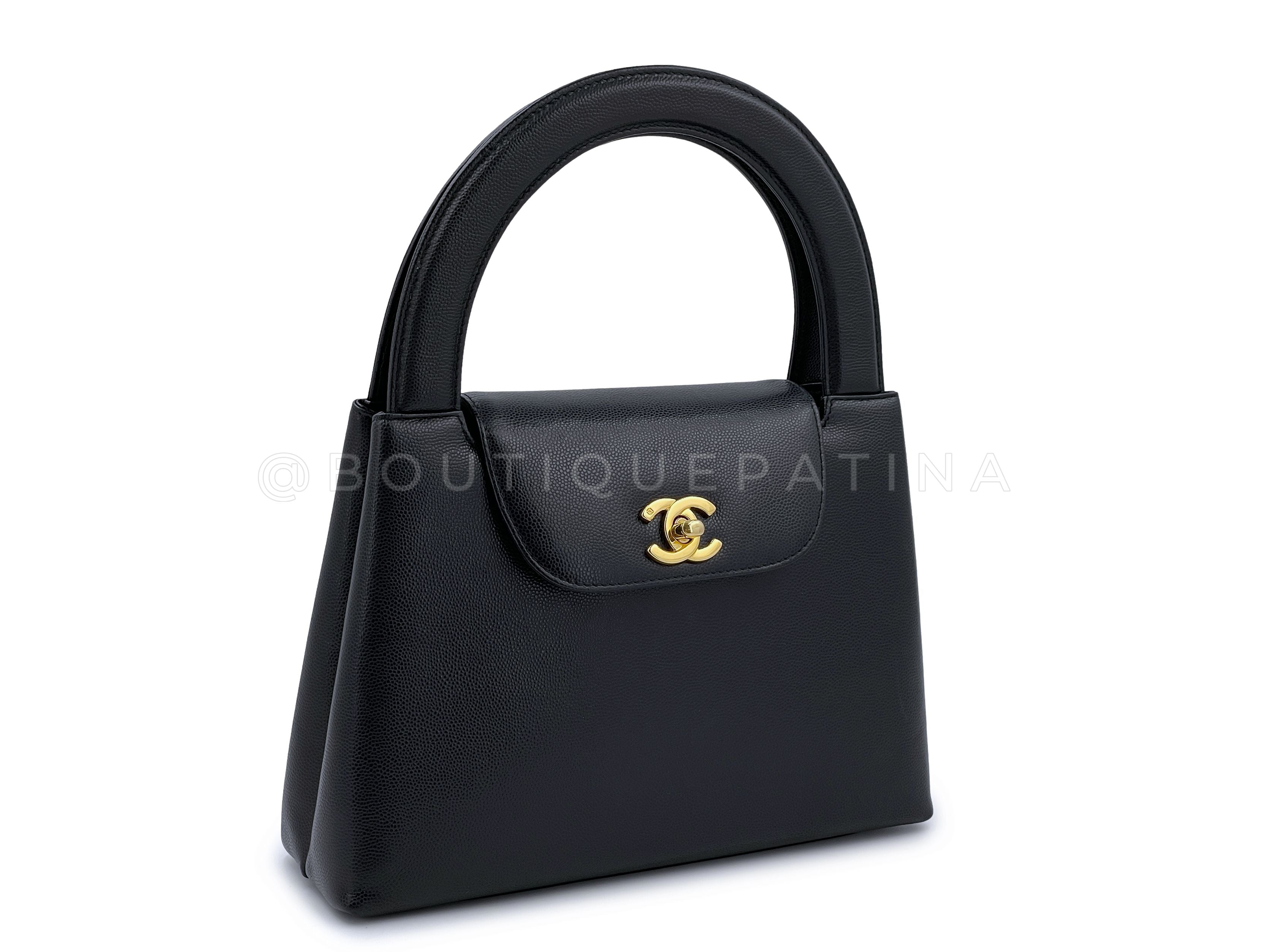 Rare Chanel 1997 Vintage Black Caviar Mini Kelly Evening Bag 24k GHW