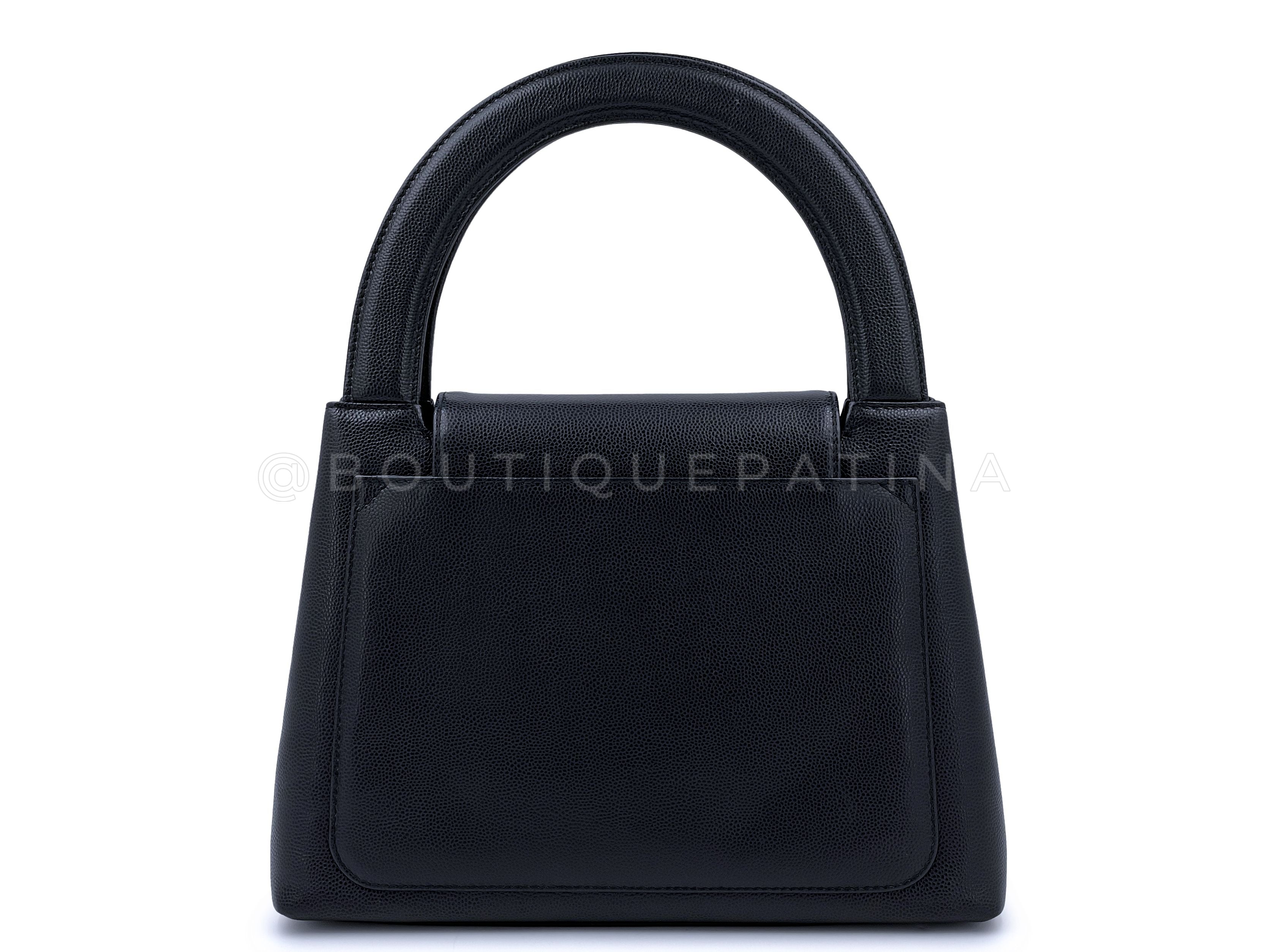 Rare Chanel 1997 Vintage Black Caviar Mini Kelly Evening Bag 24k GHW