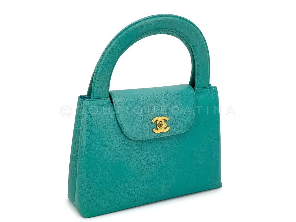 Rare Chanel 1997 Vintage Turquoise Green Caviar Mini Kelly Bag 24k GHW YGM