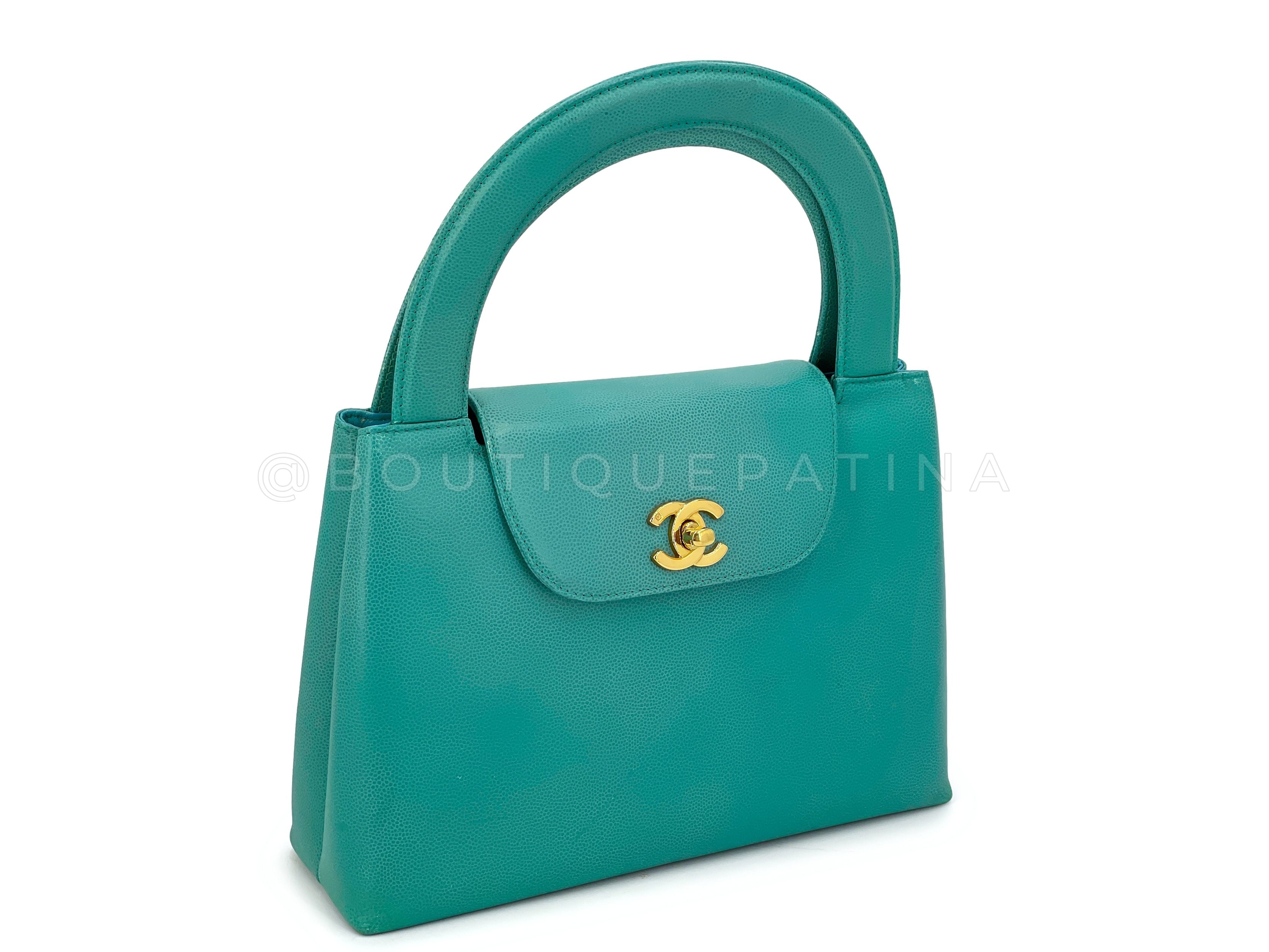 Rare Chanel 1997 Vintage Turquoise Green Caviar Mini Kelly Bag 24k GHW YGM