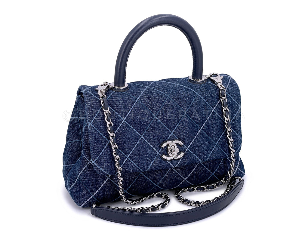 Chanel Blue Denim Small Coco Handle Kelly Bag SHW