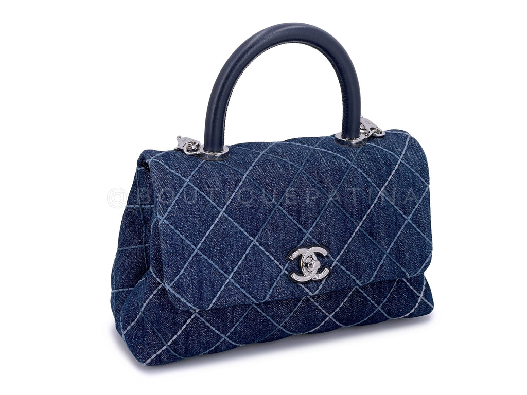 Chanel Blue Denim Small Coco Handle Kelly Bag SHW
