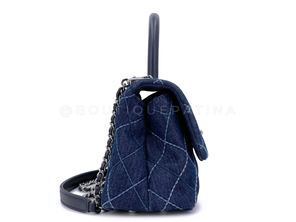 Chanel Blue Denim Small Coco Handle Kelly Bag SHW