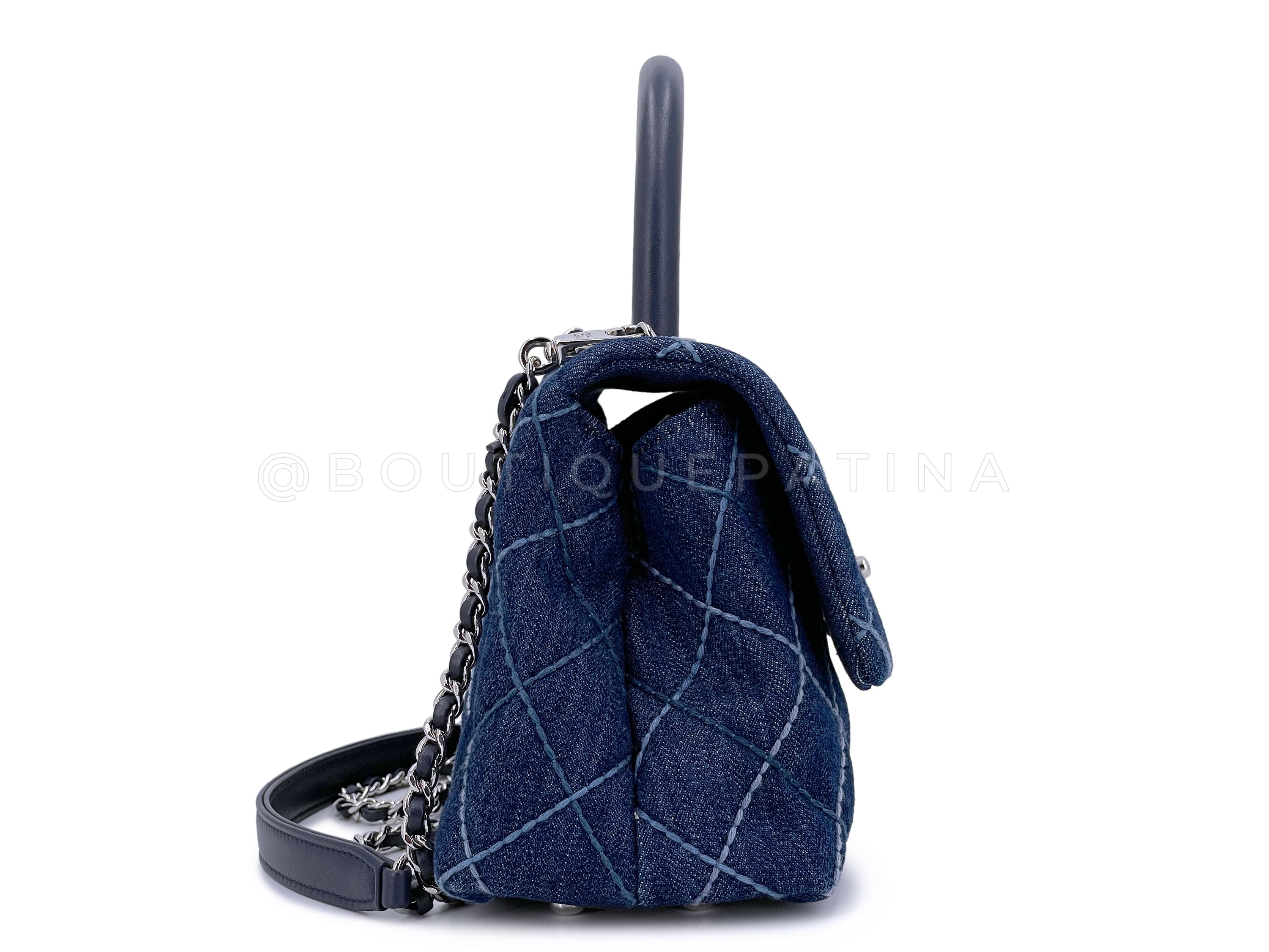 Chanel Blue Denim Small Coco Handle Kelly Bag SHW