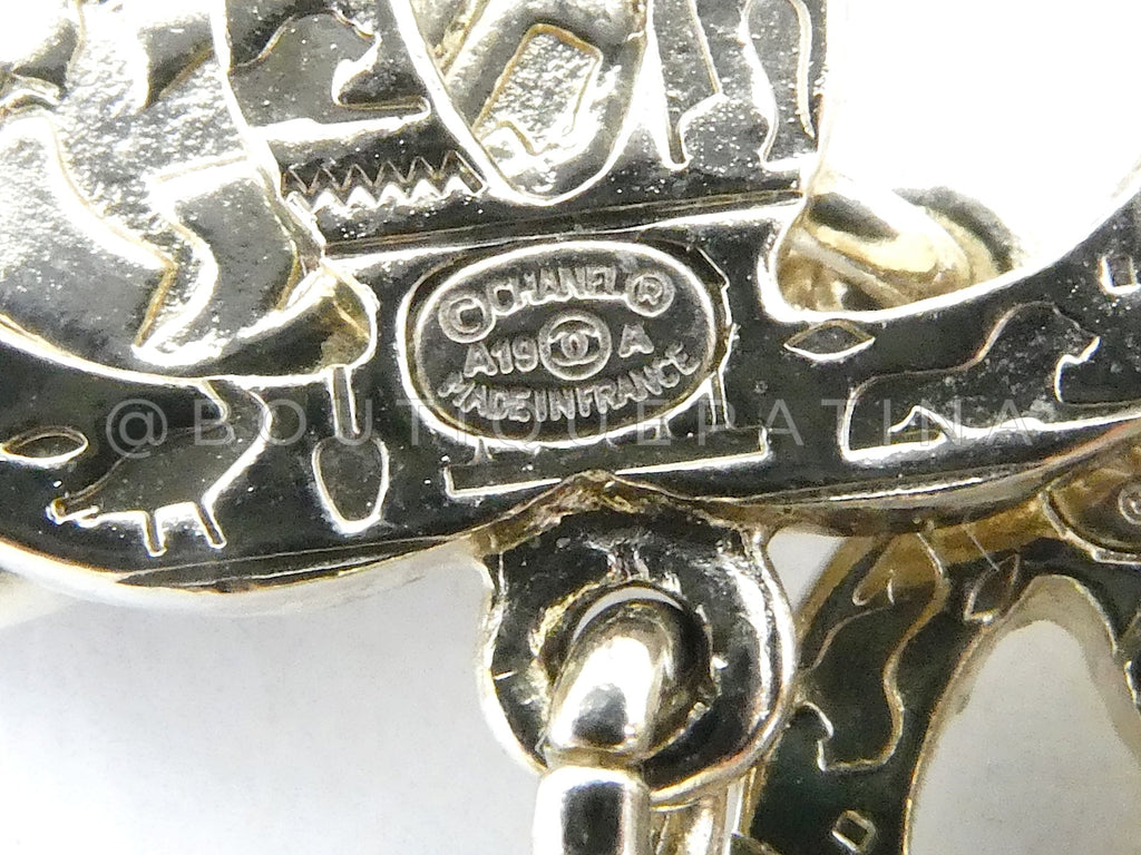 Chanel 19A Egypt Black Crystal Scarab Drop CC Earrings Gold E6W