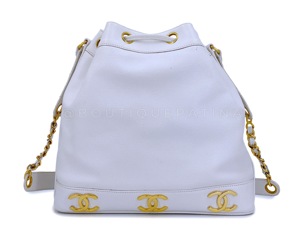 Chanel Vintage Bucket Bag 1995  Caviar Drawstring 6-CC 24k GHW