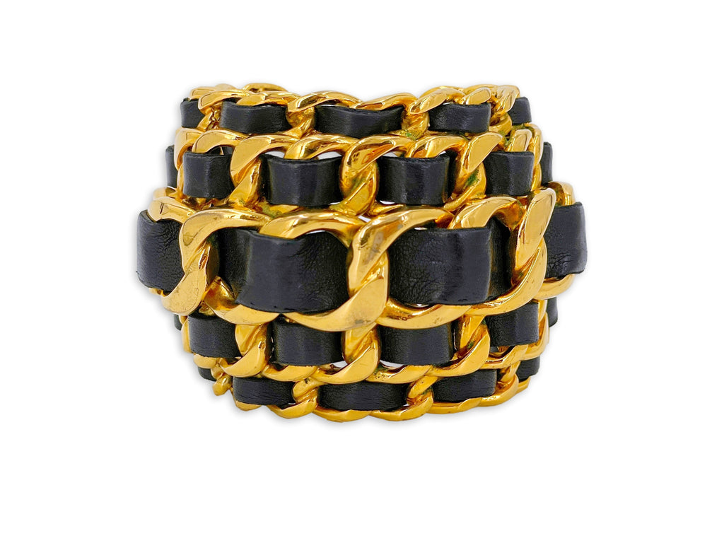 Chanel Collection 28 Vintage Stacked Woven Chain Cuff Bracelet NMF