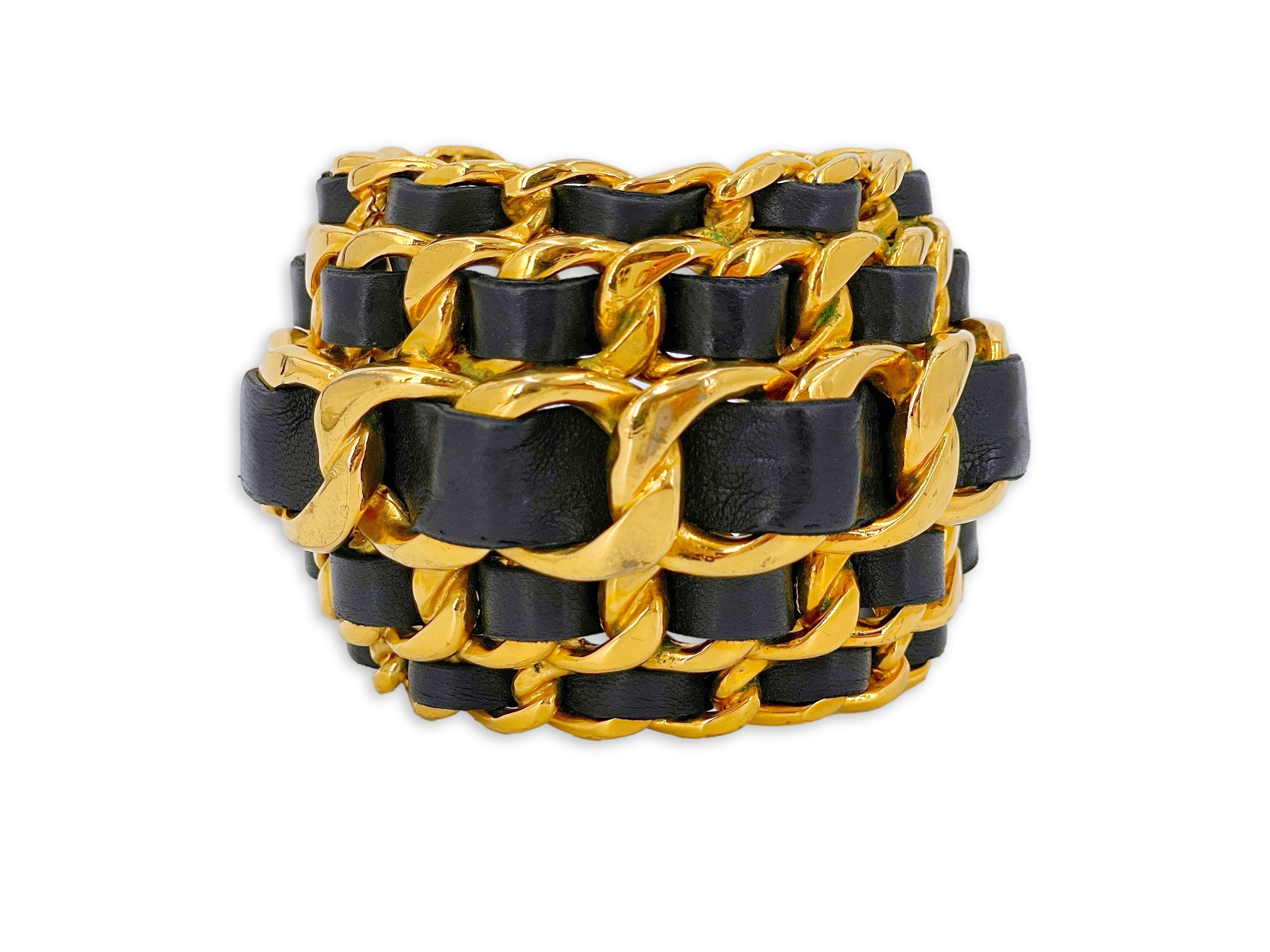 Chanel Collection 28 Vintage Stacked Woven Chain Cuff Bracelet NMF