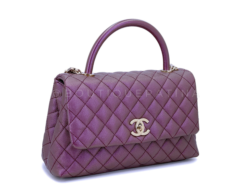 Chanel Irisdescent Purple Caviar Small-Medium Coco Handle Kelly Flap Bag GHW