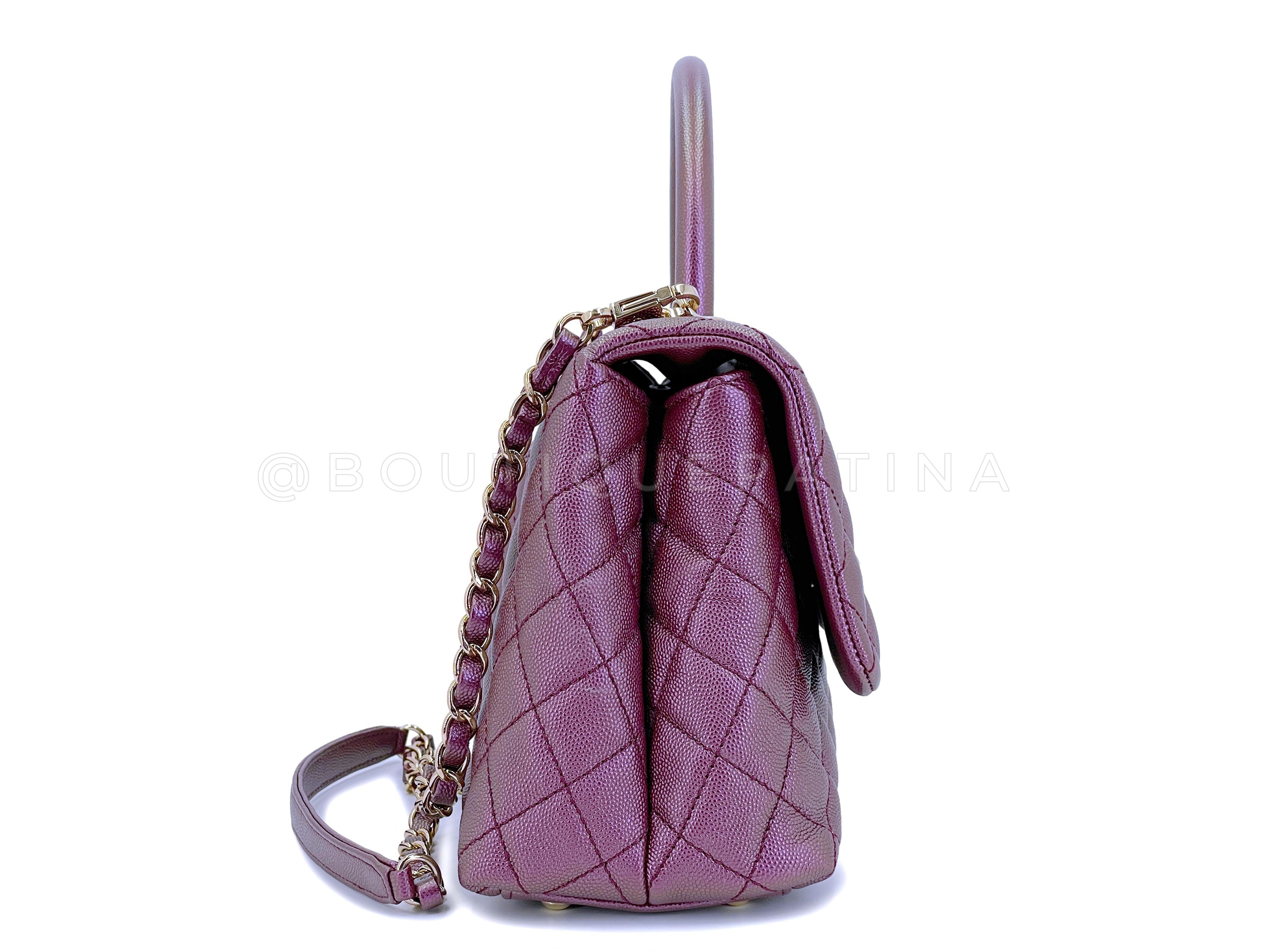 Chanel Irisdescent Purple Caviar Small-Medium Coco Handle Kelly Flap Bag GHW